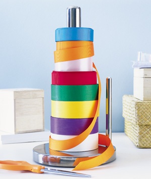 using paper towel holder a a ribbon holder