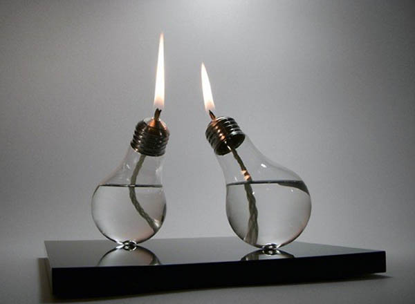 old lightbulb turned into candle